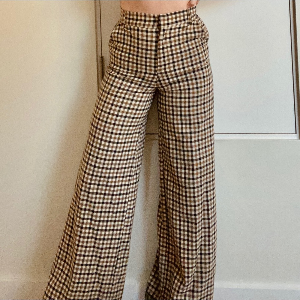 Zara plaid high rise flare trouser XS